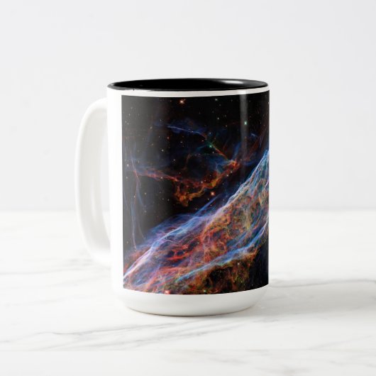Veil Nebula Supernova Remnants Hubble Telescope Tweekleurige Koffiemok (Voorkant links)