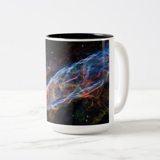 Veil Nebula Supernova Remnants Hubble Telescope Tweekleurige Koffiemok (Voorkant rechts)
