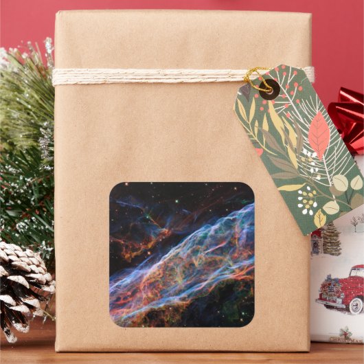 Veil Nebula Supernova Remnants Hubble Telescope Vierkante Sticker (Feestdagen)