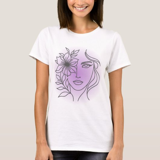 Veiled Bloom – Soft Spiritual Feminine Line Art T-shirt (Voorkant)