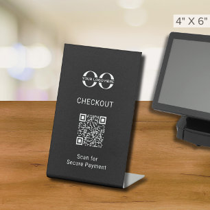 Veilig afrekenen Tafelblad Sign met QR-code Reclamebord Met Voetstuk