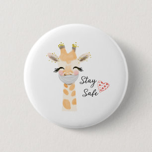 Veilig blijven, Giraffe gezichtsmasker Ronde Button 5,7 Cm