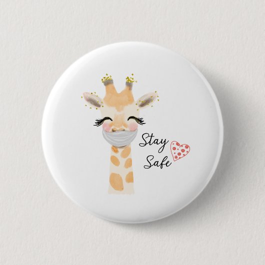 Veilig blijven, Giraffe gezichtsmasker Ronde Button 5,7 Cm (Voorkant)