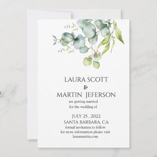 Veilig de Datum Uitnodiging Elegance Eucalyptus (Achterkant)