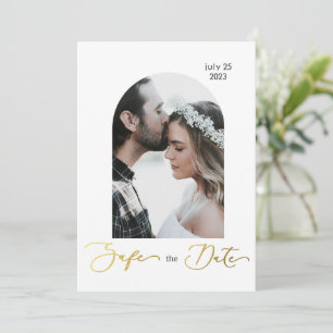 Veilig de datumfoto, gouden script kaart