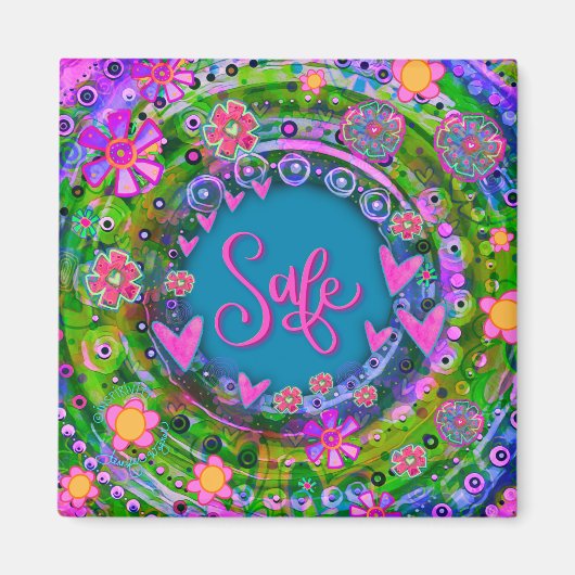 Veilig Groen Roze  Leuk Bloemen Inspirivity Magneet (Voorkant)