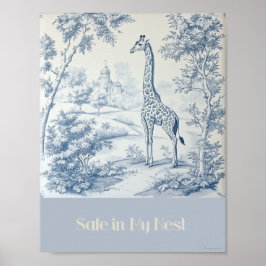 Veilig in mijn Nest Blue Giraffe Nursery Poster