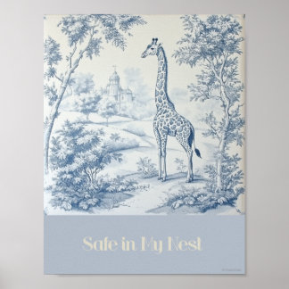Veilig in mijn Nest Blue Giraffe Nursery Poster