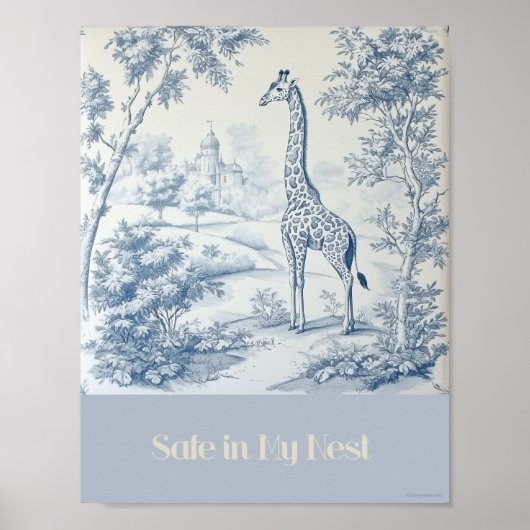 Veilig in mijn Nest Blue Giraffe Nursery Poster (Voorkant)