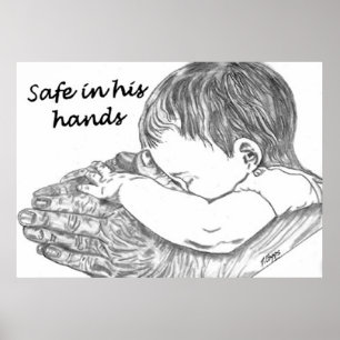Veilig in z'n handen origineel kunstwerk van D. Bo Poster
