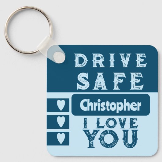 Veilig rijden Ik hou van je naamblauwe foto toevoe Sleutelhanger (Voorkant)