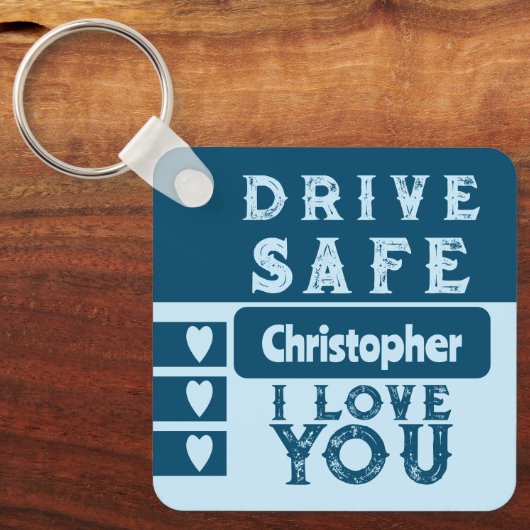 Veilig rijden Ik hou van je naamblauwe foto toevoe Sleutelhanger (Voorkant)