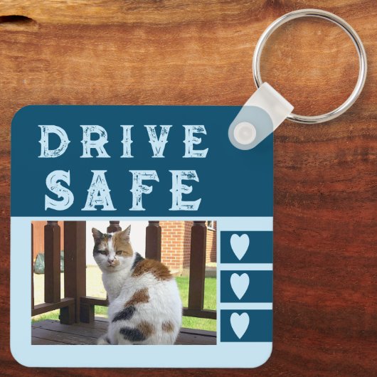 Veilig rijden Ik hou van je naamblauwe foto toevoe Sleutelhanger (Achterkant)