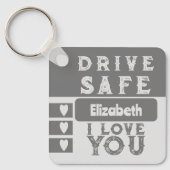 Veilig rijden Ik hou van je naamplaatje grijs toev Sleutelhanger (Voorkant)