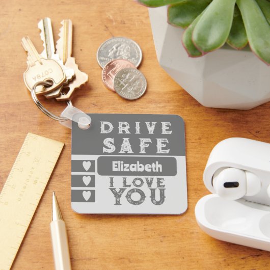 Veilig rijden Ik hou van je naamplaatje grijs toev Sleutelhanger (Bureau)