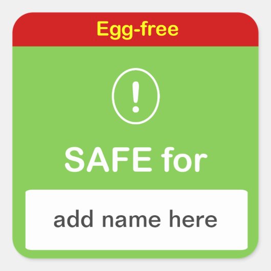 VEILIG VOEDSELETIKET met Douanenaam ~ EI-VRIJ. Vierkante Sticker (Voorkant)