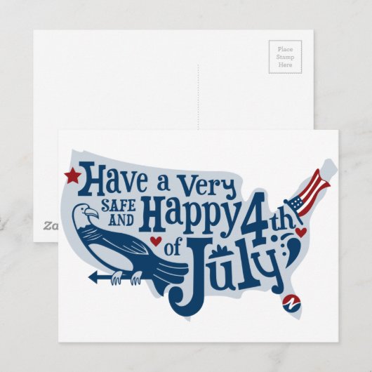 Veilige en gelukkige 4 juli briefkaart (Voorkant / Achterkant)