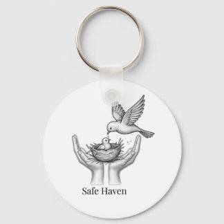 Veilige Haven - Vogel in Mensenhanden Natuur Kunst Sleutelhanger