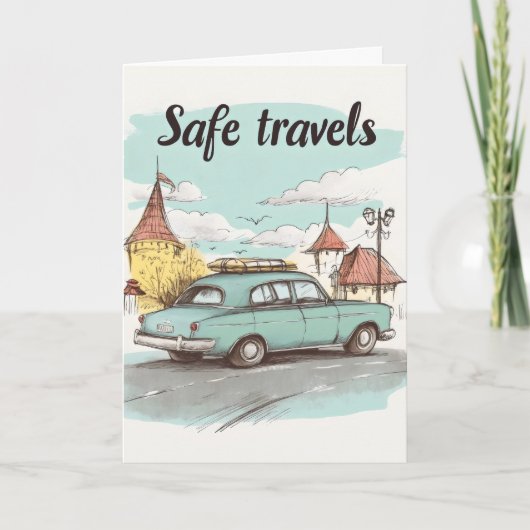 Veilige reizen Retro auto Feestdagen Kaart (Voorkant)