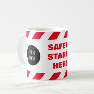 Veiligheid begint hier Red White Fire Tape Logo Koffiemok