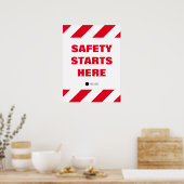 Veiligheid begint hier rood wit werkplek citaat poster (Keuken)