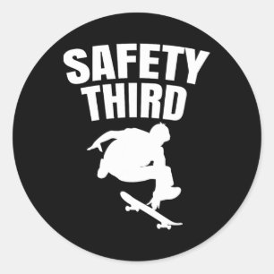 Veiligheid Derde Skateboarden Grappig 1 Ronde Sticker