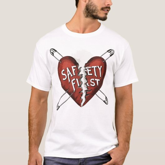 Veiligheid Eerst Gebroken Hart Veiligheidsspelden T-shirt (Voorkant)