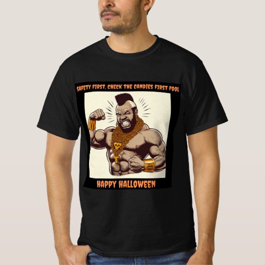 Veiligheid eerste Halloween Mr.T cadeau grappige v T-shirt (Voorkant)
