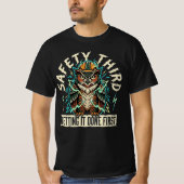 Veiligheid het Laatst Eerst Gedaan Blauw Gekleurd T-shirt (Voorkant)