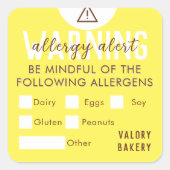 Veiligheid van voedselallergie vierkante sticker (Voorkant)