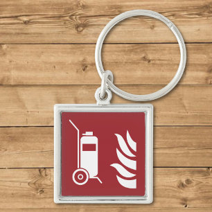 veiligheidsbord voor brandblussers op wielen sleutelhanger