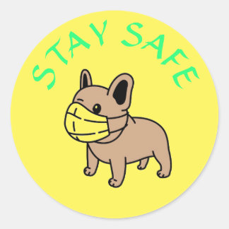 VEILIGHEIDSCARTOON BULLDOG MET GEZICHTSMASKER STIC RONDE STICKER