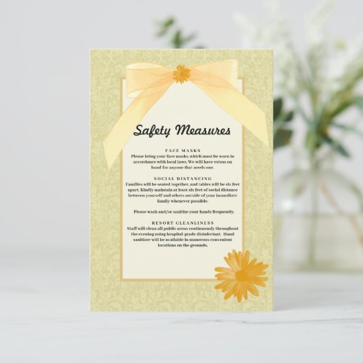 Veiligheidsmaatregelen voor geelbruinhuwde bruilof informatiekaartje (Staand voorkant)