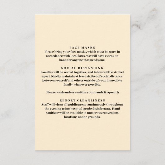 Veiligheidsmaatregelen voor het huwelijk van Cream Informatiekaartje (Achterkant)