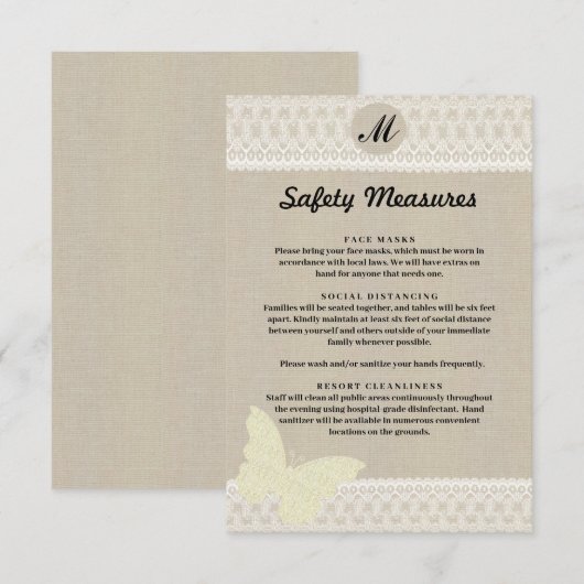 Veiligheidsmaatregelen voor jute- en kantmonogramm informatiekaartje (Voorkant / Achterkant)