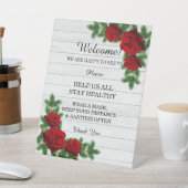 Veiligheidsmaatregelen voor rode rozen en pijntak  reclamebord met voetstuk (Insitu)