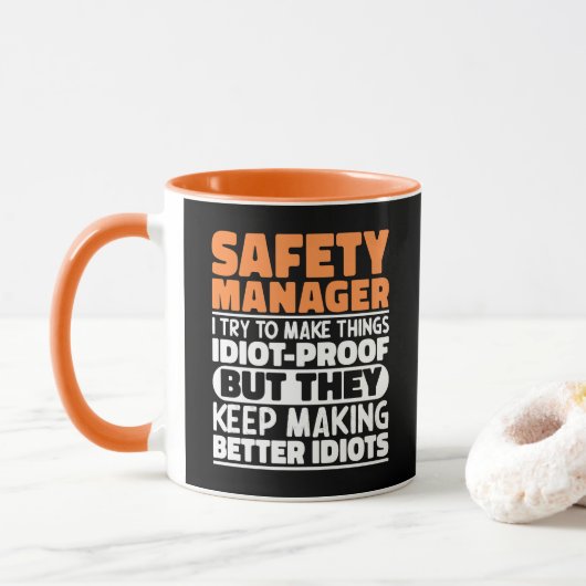 Veiligheidsmanager I Probeer Dingen Grappig Te Mak Mok (Met donut)