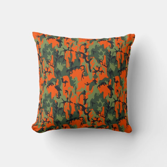 Veiligheidsoranje en groene camouflage kussen (Voorkant)