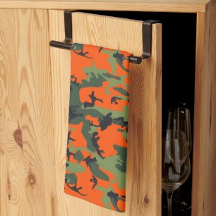 Veiligheidsoranje en groene camouflage theedoek