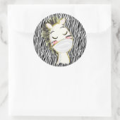 Veiligheidszebra Dier met Mondkapje Ronde Sticker (Tas)
