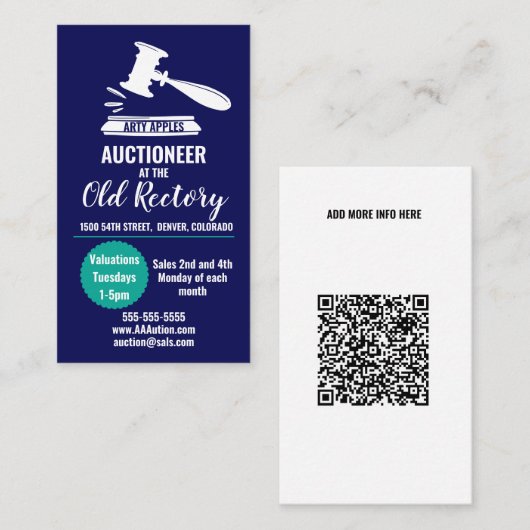 Veilingmeester huis verkoop gavel waardering dag visitekaartje (Voorkant / Achterkant)