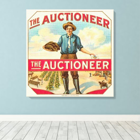 Veilingmeester  Sigarenlabel Veiling Canvas Afdruk (Insitu (Houten vloer))