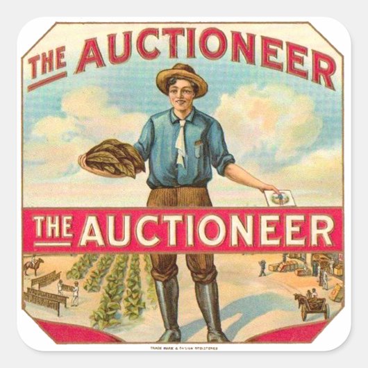 Veilingmeester  Sigarenlabel Veiling Vierkante Sticker (Voorkant)