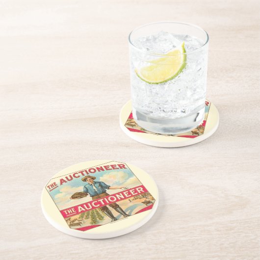 Veilingmeester  Sigarenlabel Veiling Zandsteen Onderzetter (Zijkant)