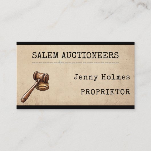 Veilingmeester Veilinghuis Zakelijke Gavel Visitekaartje (Voorkant)