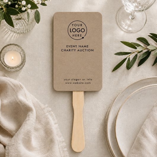 Veilingpaddle | Hulpactie Rustic Kraft Logo Handwaaier