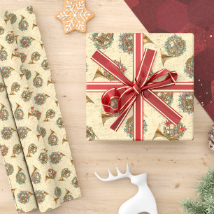 vel Music French Horns Kerstmis Cadeaupapier