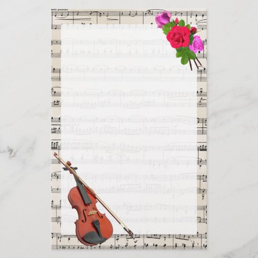  vel muziek met Violin en Rozen Briefpapier (Voorkant)