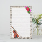 vel muziek met Violin en Rozen Briefpapier (Staand voorkant)