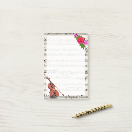  vel muziek met Violin en Rozen Post-it® Notes (Op bureau)
